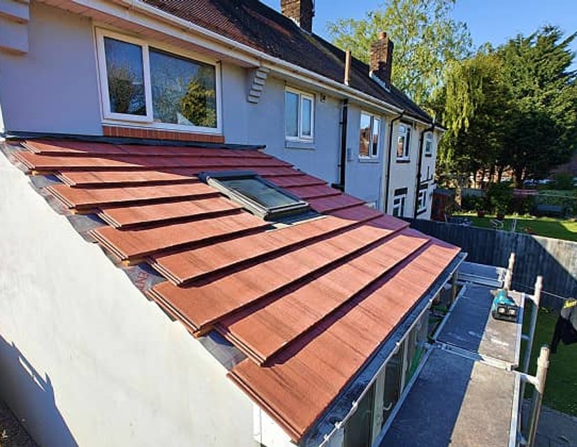 Terracotta roof tiles and skylight